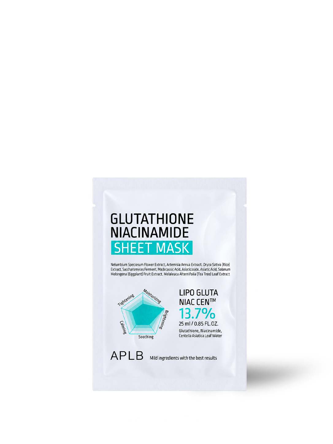 Masque tissu Glutathione Niacinamide APLB, vue de face