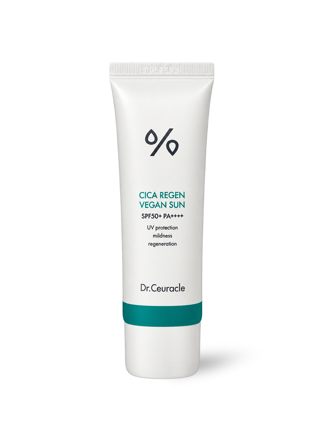 Crème solaire vegan apaisante Cica Regen Vegan Sun SPF50+ Dr Ceuracle, 50 ml, tube vu de face